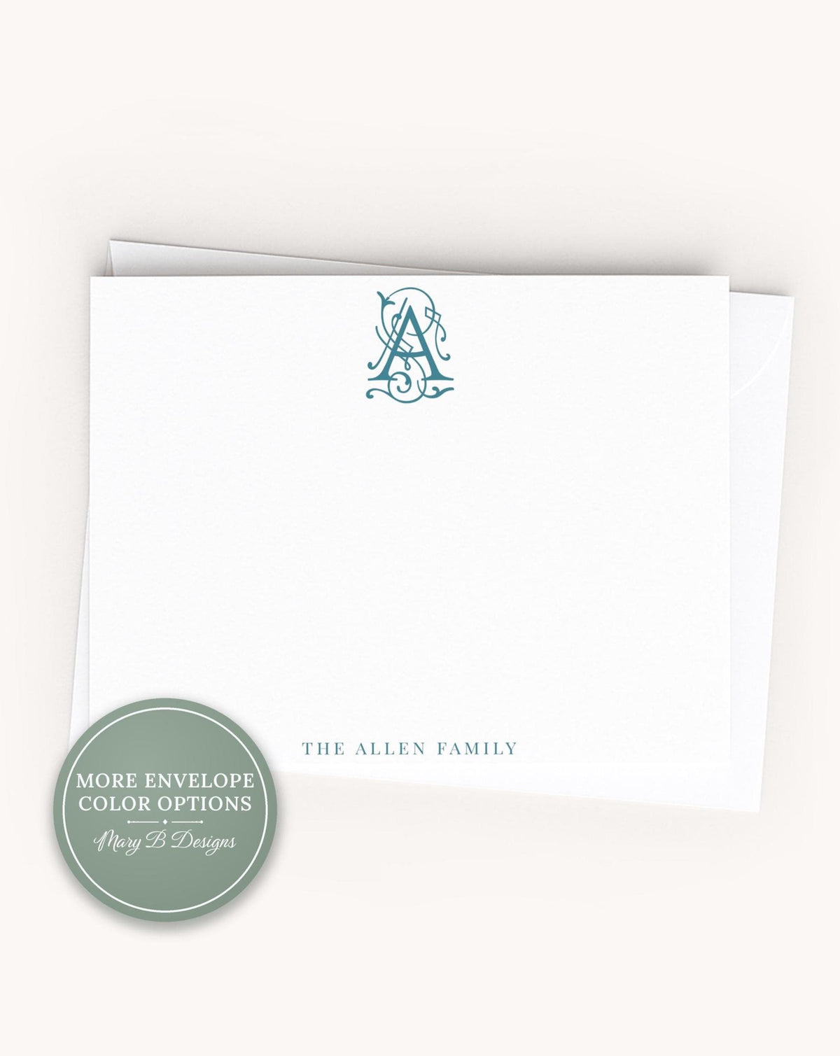 Personalized A2 Size Script Single Monogram Stationery, Colorful Family Initial Flat Notecard Set __etsy:8604174773