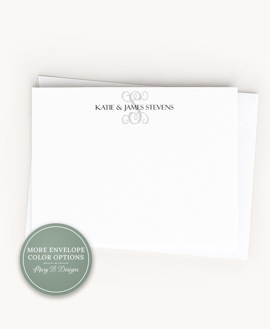 Personalized A2 Size Family Single Initial Stationery, Couple Married Flat Notecard Set __etsy:8604275957