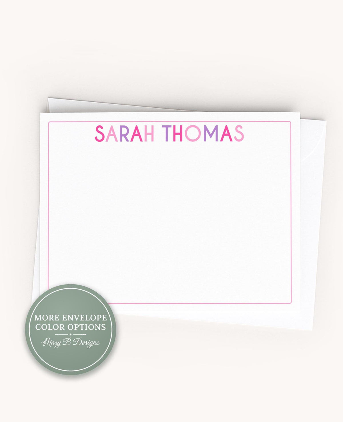 Personalized A2 Size Colorful Girl Stationery, Pink Purple Name Kid Flat Notecard Set __etsy:8604324217