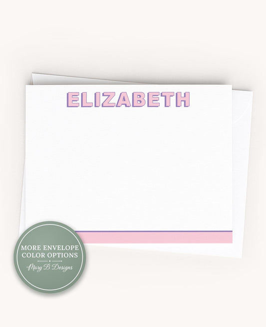 Personalized A2 Size Colored Letters Block Shadow Stationery, Colorful Family Girl Flat Notecard Set __etsy:8604413249