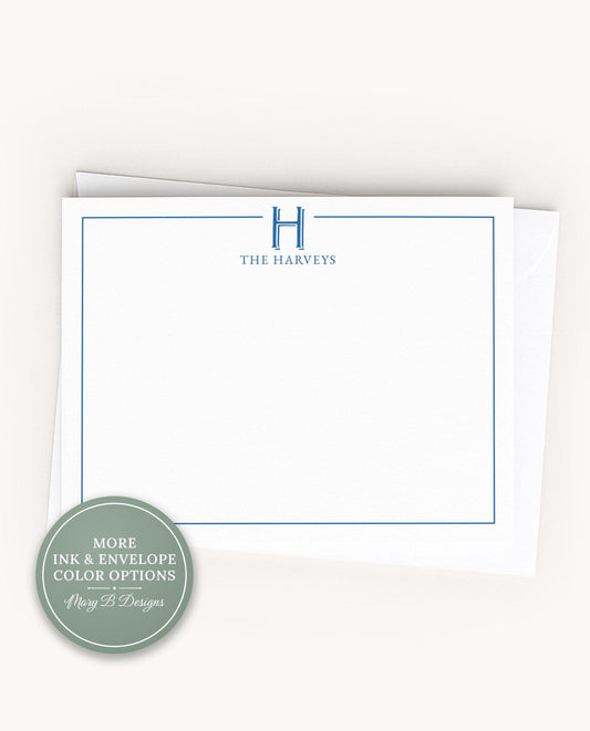 Personalized A2 Size Colored Single Initial Stationery, Family Masculine Monogram Flat Notecard Set __etsy:8604425239