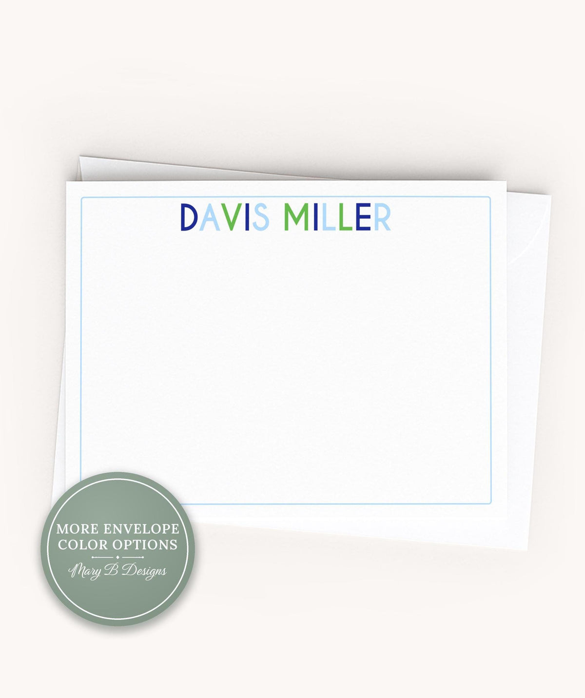 Personalized A2 Size Blue Green Boy Stationery, Colorful Boys Flat Notecard Set __etsy:8604456413