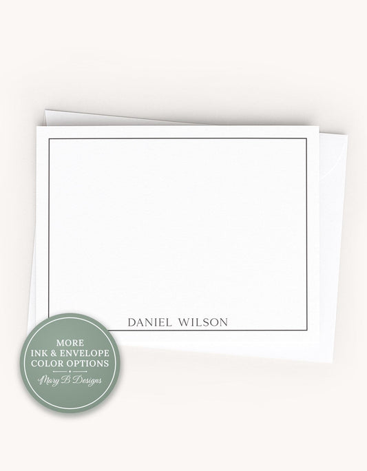 Personalized A2 Size Custom Colored Border Stationery, Family Men Boy Simple Notecard Set __etsy:8605304383