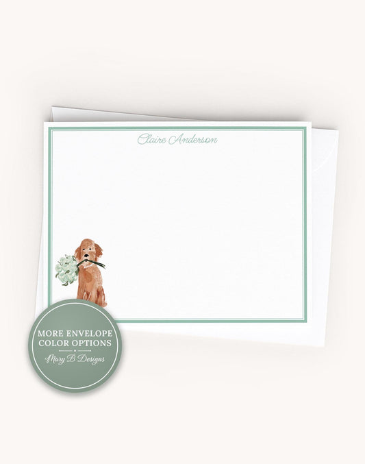 Personalized A2 Size Watercolor Dog Stationery, Floral Goldendoodle Puppy Flat Notecard Set __etsy:8605361515