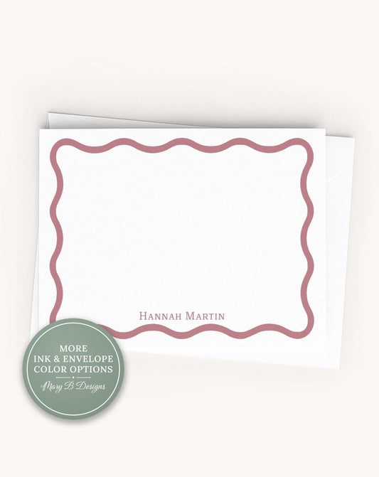 Personalized A2 Size Colored Wavy Border Stationery, Colorful Girl Women Flat Notecard Set __etsy:8605449149