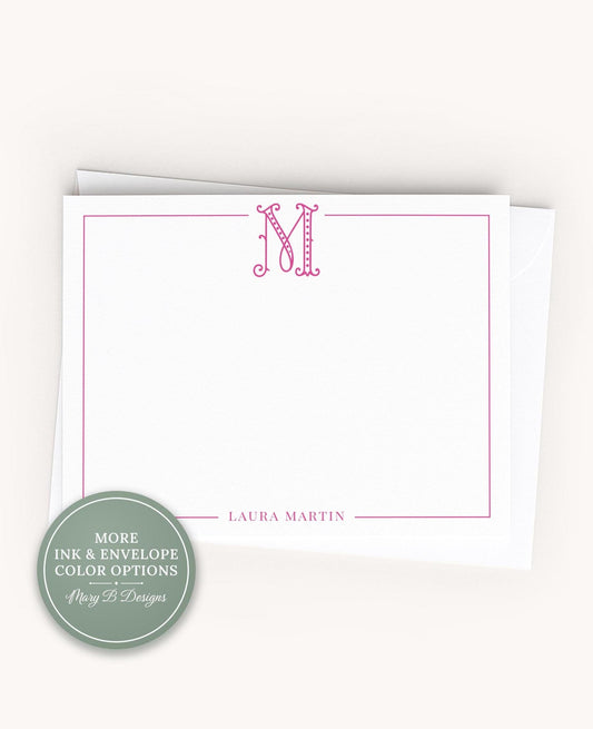 Personalized A2 Size Single Dot Monogram Stationery, Women Girl Colorful Flat Notecard Set __etsy:8605475807