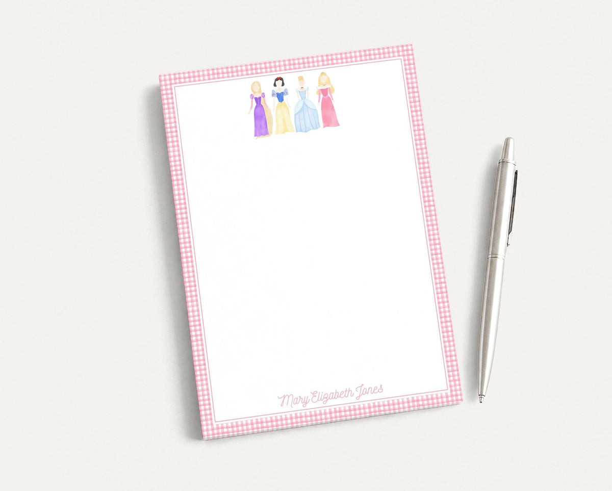 Personalized 5.5X5.5 or 5X7 Watercolor Princess Notepad, Girl Pink Fairytale Notes __etsy:8605577853