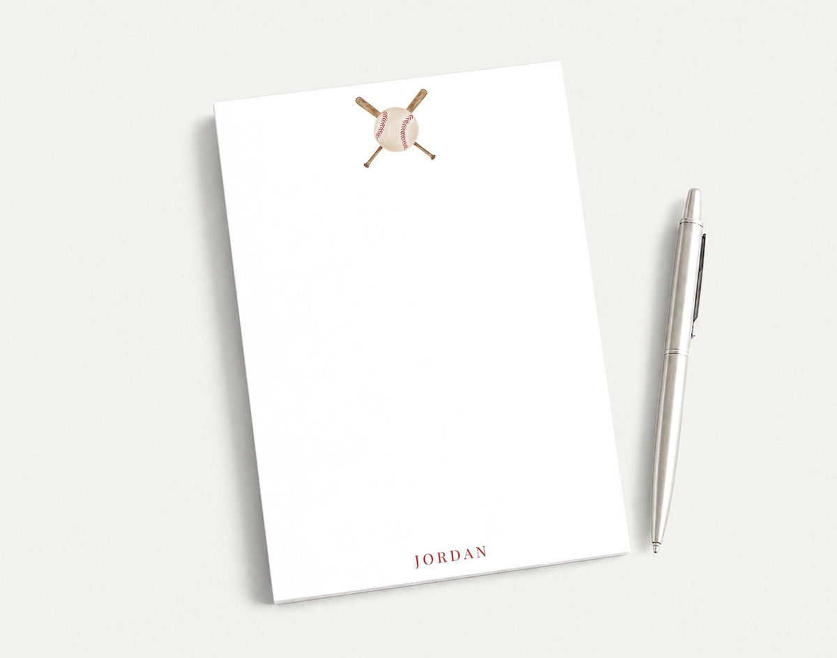 Personalized 5.5X5.5 or 5X7 Watercolor Baseball Notepad, Boy Sports Notes __etsy:8605592815