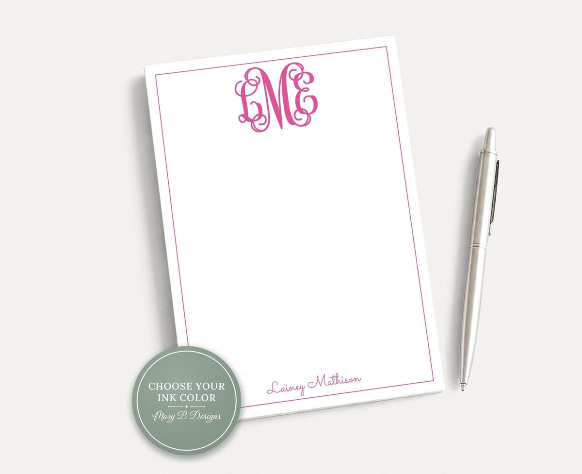 Personalized 5.5x5.5 or 5x7 Script Monogram Notepad, Colorful Pink Women Girl Notes __etsy:8605629257