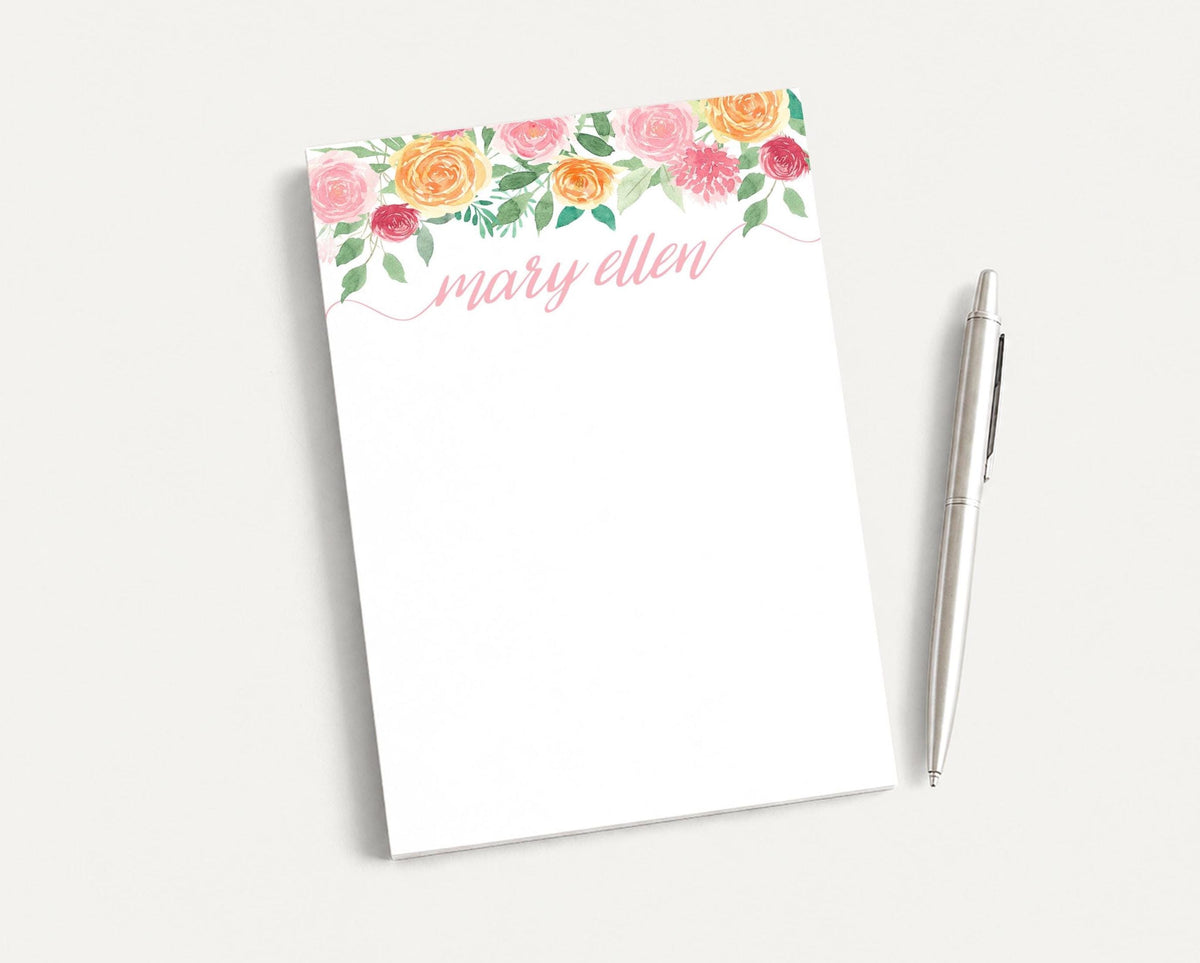 Personalized 5.5X5.5 or 5X7 Watercolor Floral Notepad, Women Pink Flower Note __etsy:8605789427