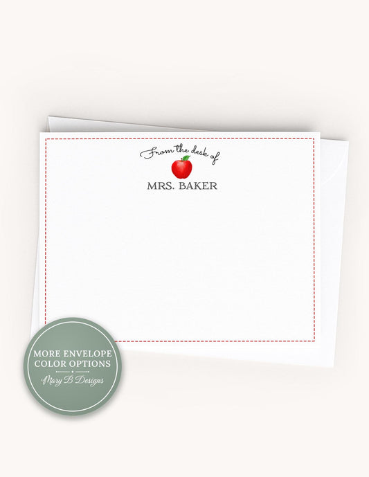 Personalized Teacher Flat Note Card, Back to School Apple Notecard Set, From the desk of Stationery __etsy:8620117695