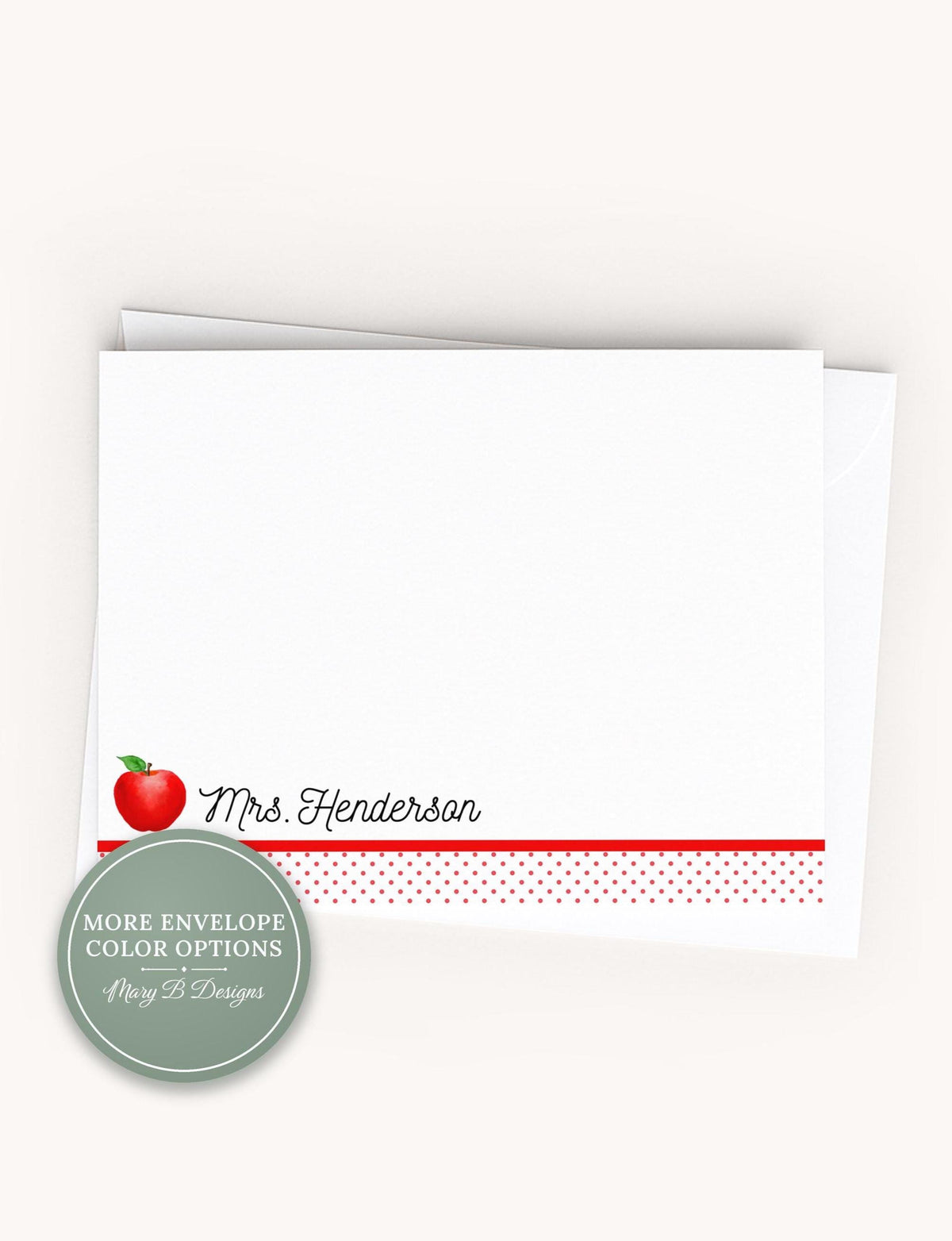 Personalized Teacher Apple Stationery, Back to school Flat Notecard Set, Polka Dot Notes __etsy:8620121907