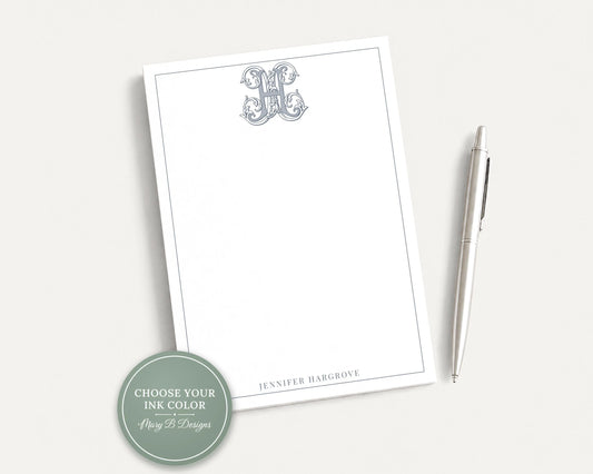 Personalized 5x7 Vintage Script Monogram Notepad, Colorful Family Initial Notes
