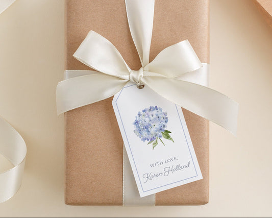 2 x 3.5 inch Personalized Blue Watercolor Hydrangea Gift Tags | Custom Floral Girl Tag