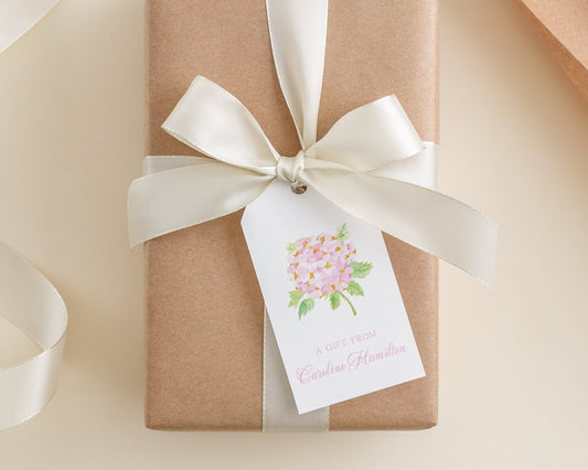 2 x 3.5 inch Personalized Watercolor Pink Hydrangea Gift Tags | Custom Floral Women Tag